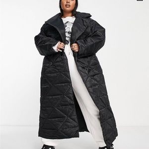 ASOS DESIGN Curve nylon quilted maxi puffer coat in black
